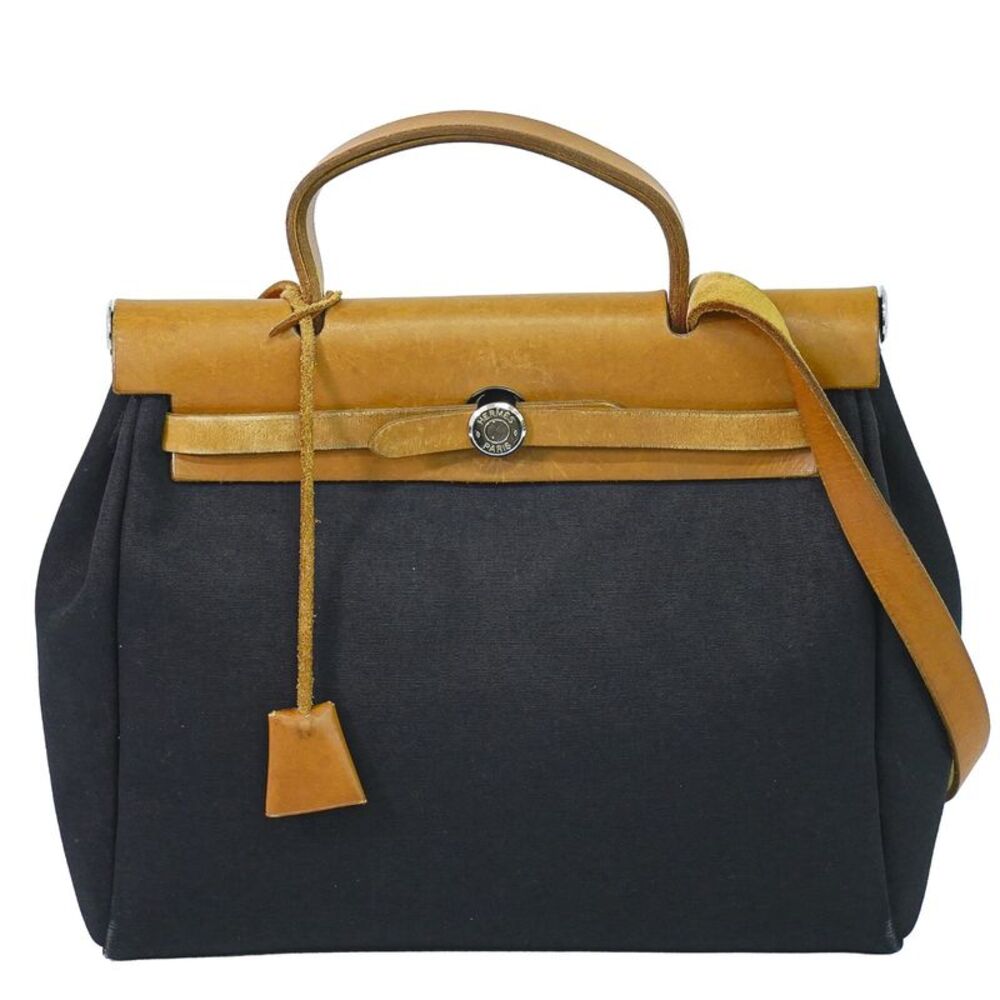 Hermes Herbag Toile And Leather Black Canvas Handbag